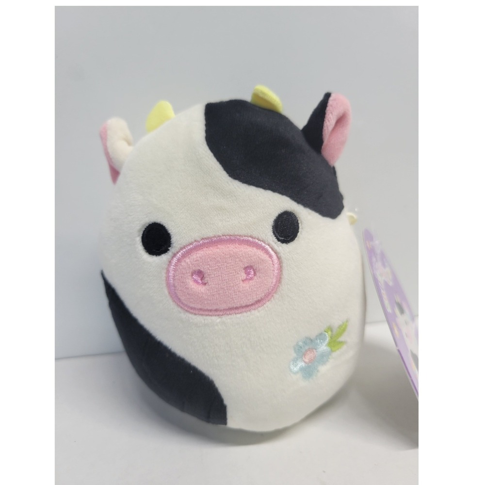 Squishmallows 5 Inch Connor the Cow Black White Plush with Flower NWT 2023
